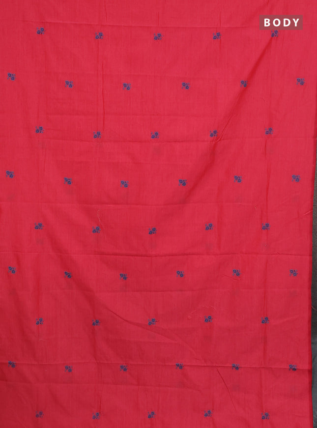 Semi silk cotton saree peach pink and peacock blue with emboridery buttas in borderless style