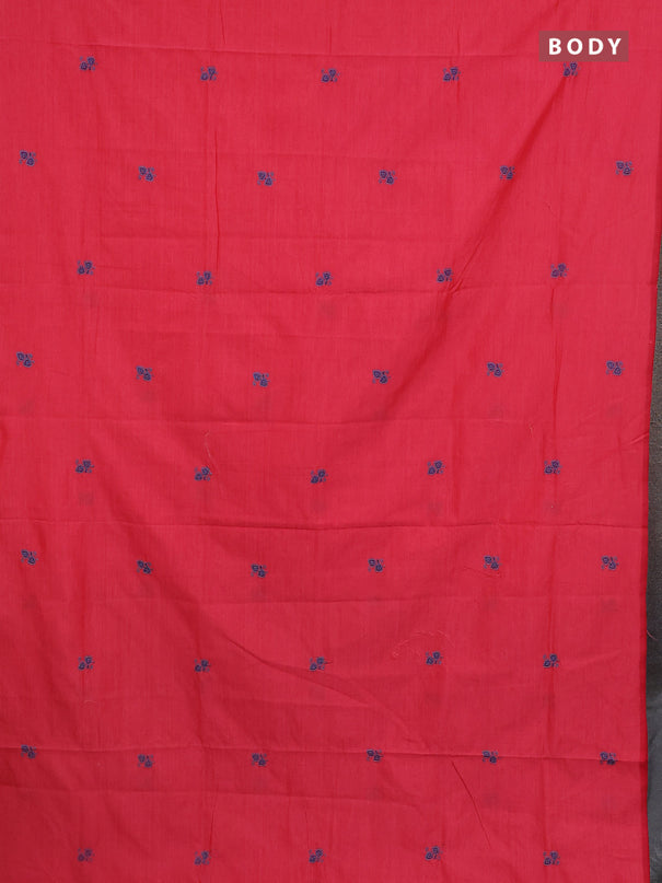 Semi silk cotton saree peach pink and peacock blue with emboridery buttas in borderless style