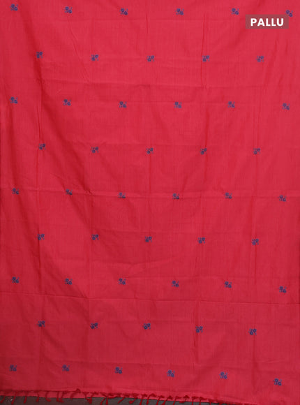 Semi silk cotton saree peach pink and peacock blue with emboridery buttas in borderless style