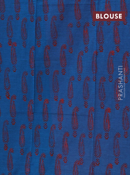 Semi silk cotton saree peach pink and peacock blue with emboridery buttas in borderless style
