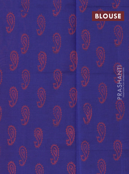 Semi silk cotton saree peach pink and navy blue with plain body and printed border