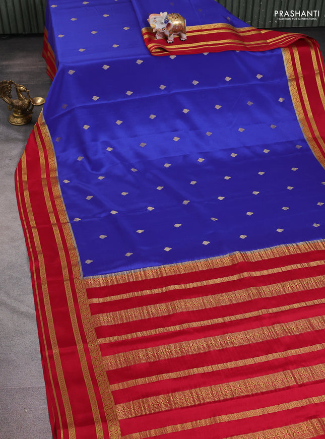 Pure mysore silk saree blue and red with allover zari woven buttas and zari woven border