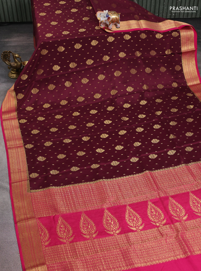 Pure mysore silk saree deep maroon and pink with allover zari woven buttas and zari woven border
