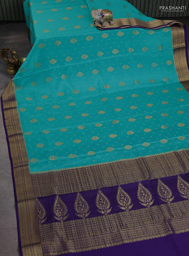 Pure mysore silk saree teal blue and navy blue with allover zari woven buttas and zari woven border