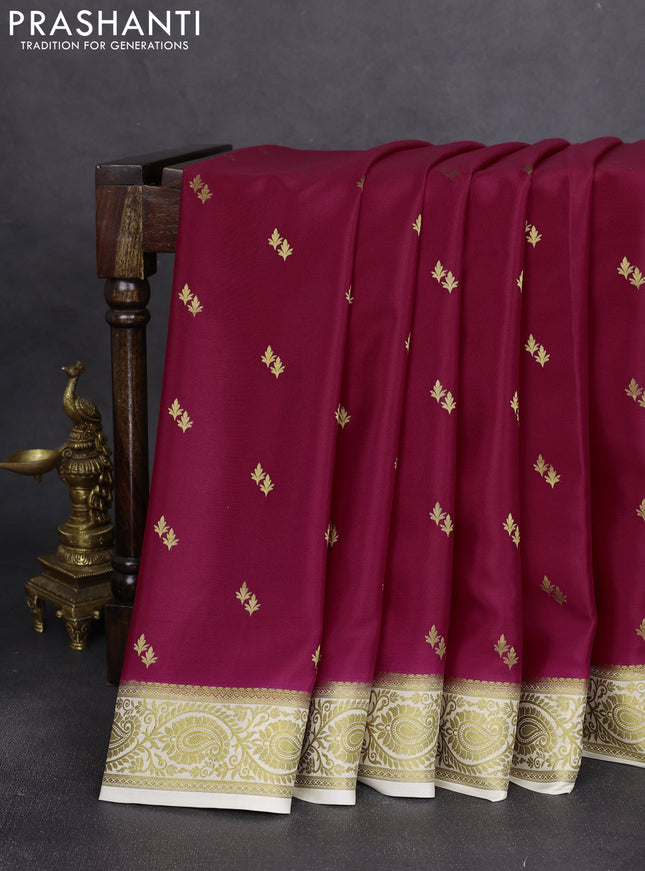 Pure mysore silk saree red and off white with allover zari woven buttas and zari woven border