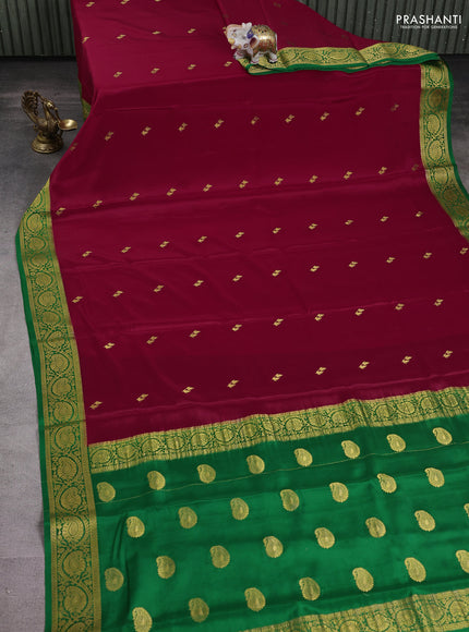 Pure mysore silk saree red and green with allover zari woven buttas and zari woven border