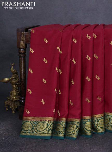 Pure mysore silk saree red and pastel pink with allover zari woven buttas and zari woven border