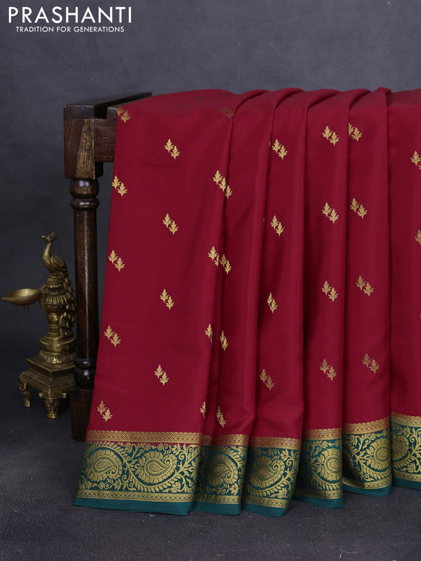 Pure mysore silk saree red and pastel pink with allover zari woven buttas and zari woven border