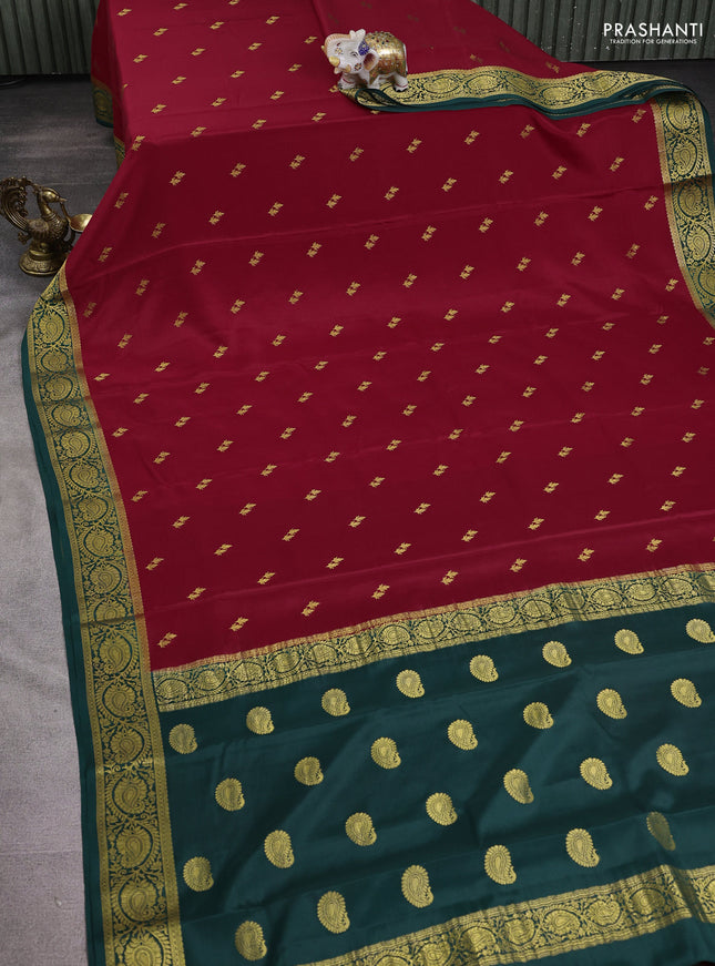 Pure mysore silk saree red and pastel pink with allover zari woven buttas and zari woven border