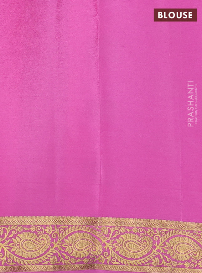 Pure mysore silk saree orange and light pink with allover zari woven buttas and zari woven border