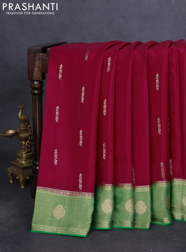 Pure mysore silk saree red and green with zari woven buttas and zari woven border