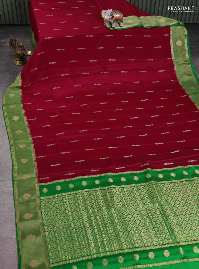 Pure mysore silk saree red and green with zari woven buttas and zari woven border