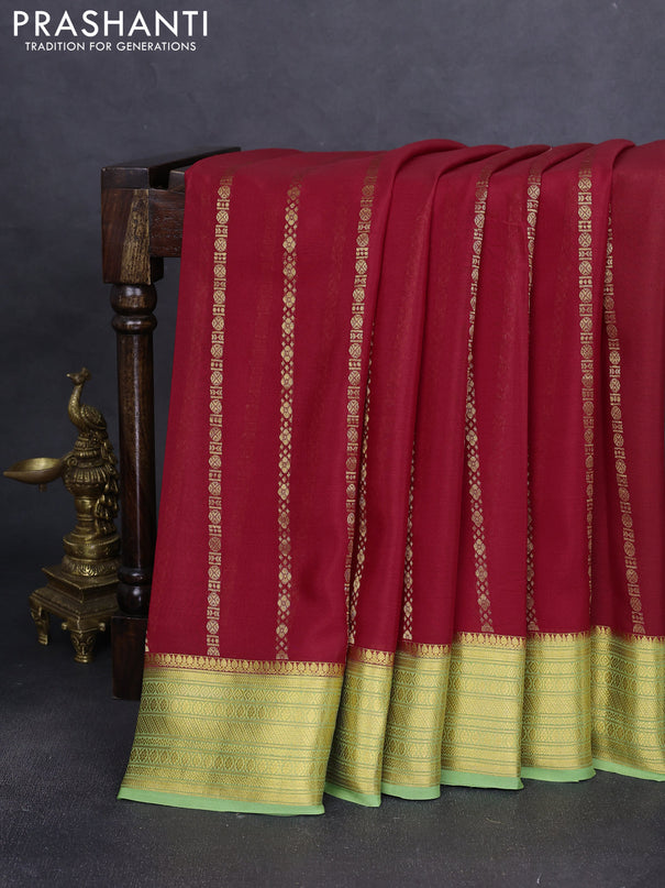 Pure mysore silk saree red and green with allover zari weaves and zari woven border