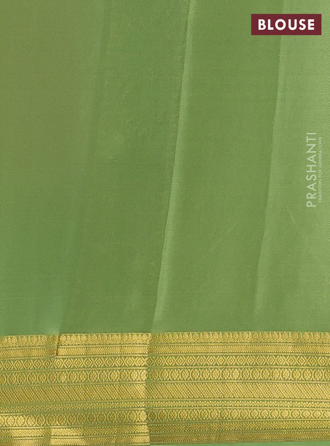 Pure mysore silk saree red and green with allover zari weaves and zari woven border