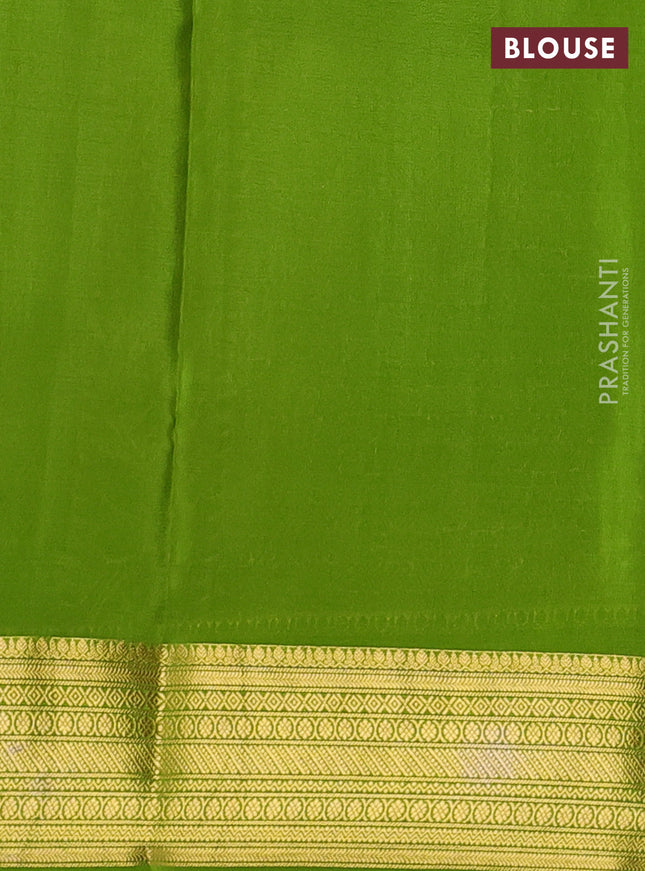 Pure mysore silk saree maroon and light green with allover zari weaves and zari woven border