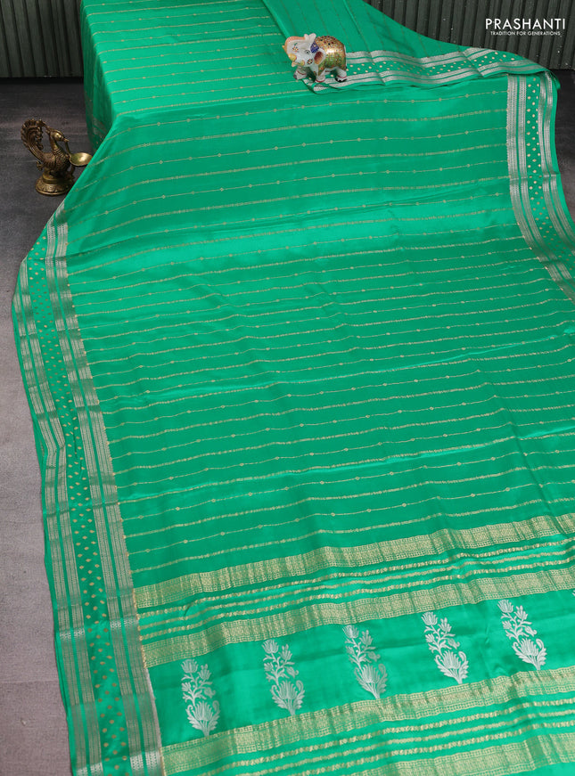Pure mysore silk saree green with allover zari weaves and zari woven border