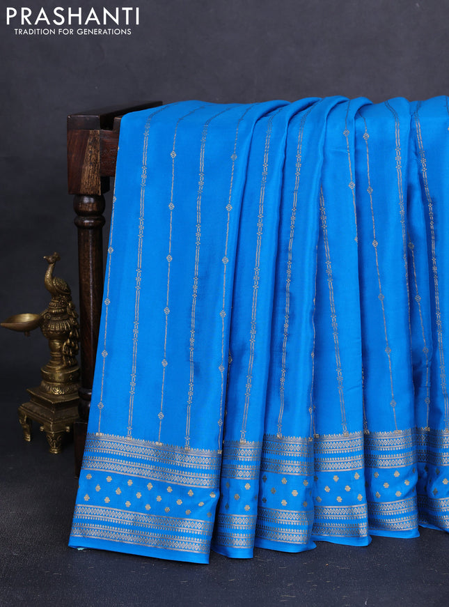 Pure mysore silk saree cs blue with allover zari weaves and zari woven border