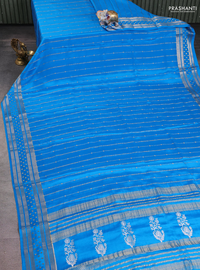 Pure mysore silk saree cs blue with allover zari weaves and zari woven border