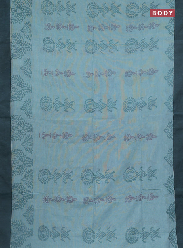 Bengal soft cotton saree pastel blue and grey with allover weaves and simple border