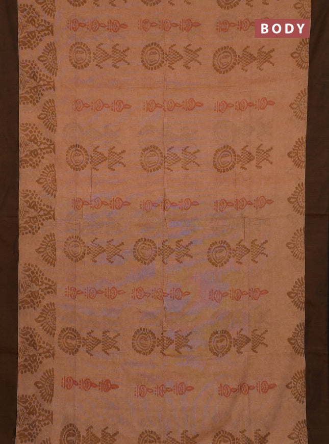 Bengal soft cotton saree mustard yellow and black with allover weaves and simple border