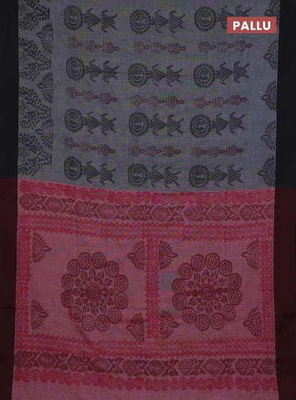 Bengal soft cotton saree grey and maroon with allover weaves and simple border
