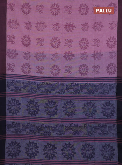 Bengal soft cotton saree pastel pink and navy blue with butta weaves and simple border