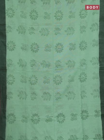 Bengal soft cotton saree pista green and black with butta weaves and simple border