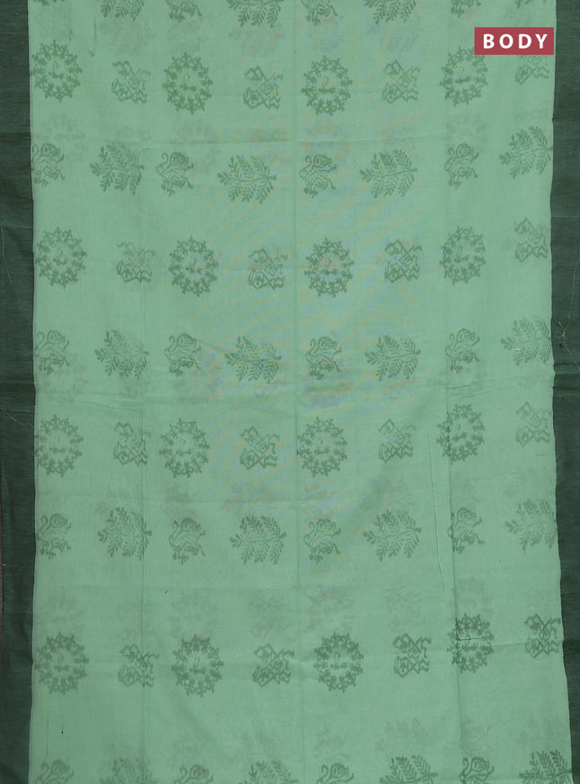 Bengal soft cotton saree pista green and black with butta weaves and simple border