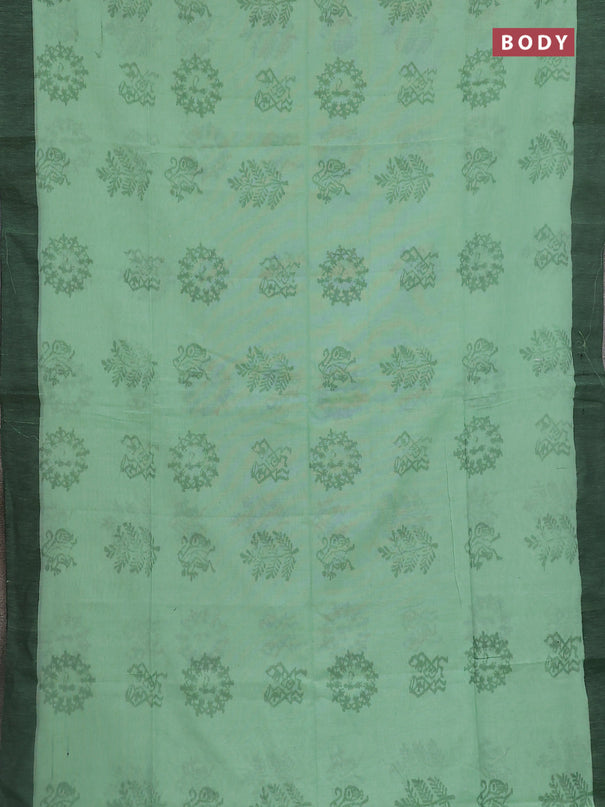 Bengal soft cotton saree pista green and black with butta weaves and simple border