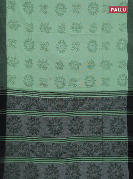 Bengal soft cotton saree pista green and black with butta weaves and simple border