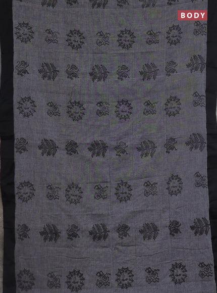 Bengal soft cotton saree grey and maroon with butta weaves and simple border