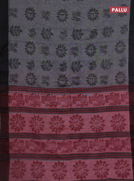 Bengal soft cotton saree grey and maroon with butta weaves and simple border