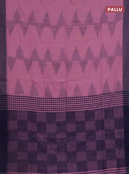 Bengal soft cotton saree pastel pink and navy blue with allover weaves and simple border