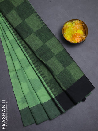 Bengal soft cotton saree pista green and black with allover weaves and simple border