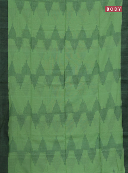 Bengal soft cotton saree pista green and black with allover weaves and simple border