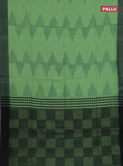 Bengal soft cotton saree pista green and black with allover weaves and simple border
