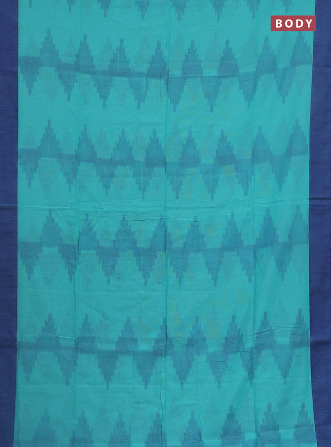 Bengal soft cotton saree teal blue and blue with allover weaves and simple border