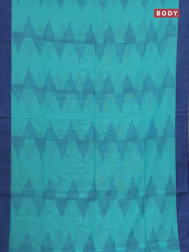 Bengal soft cotton saree teal blue and blue with allover weaves and simple border