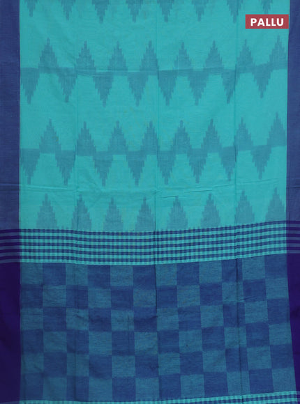 Bengal soft cotton saree teal blue and blue with allover weaves and simple border