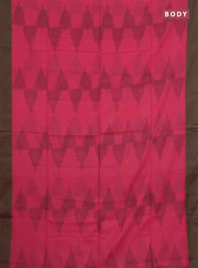 Bengal soft cotton saree candy pink and green with allover weaves and simple border