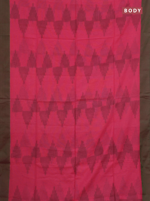 Bengal soft cotton saree candy pink and green with allover weaves and simple border