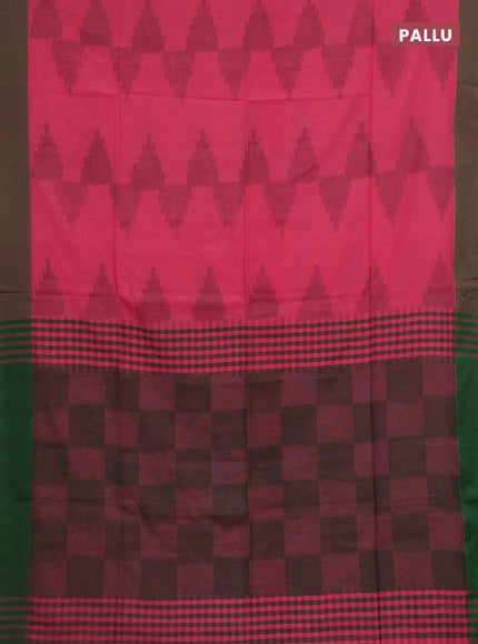 Bengal soft cotton saree candy pink and green with allover weaves and simple border