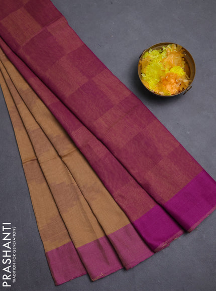 Bengal soft cotton saree sandal and purple with allover weaves and simple border