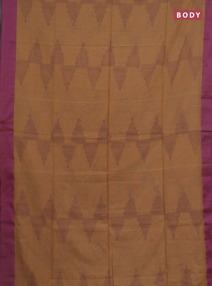 Bengal soft cotton saree sandal and purple with allover weaves and simple border