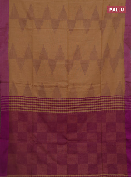 Bengal soft cotton saree sandal and purple with allover weaves and simple border