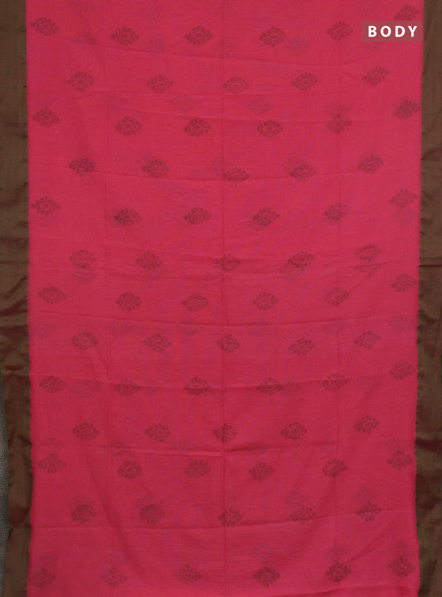 Bengal soft cotton saree candy pink and green with butta weaves and simple border