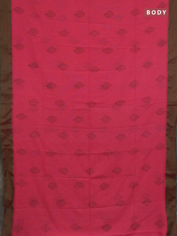 Bengal soft cotton saree candy pink and green with butta weaves and simple border