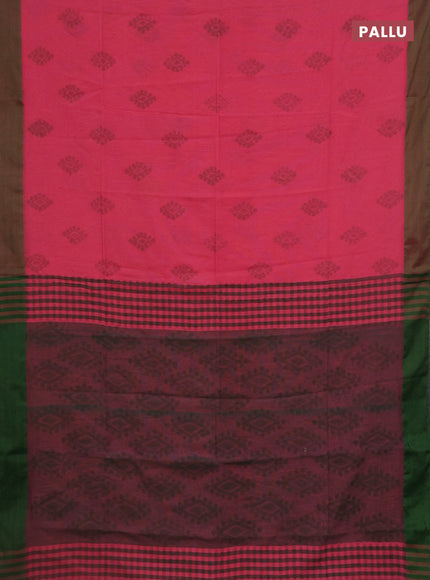 Bengal soft cotton saree candy pink and green with butta weaves and simple border