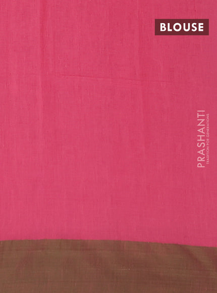 Bengal soft cotton saree candy pink and green with butta weaves and simple border