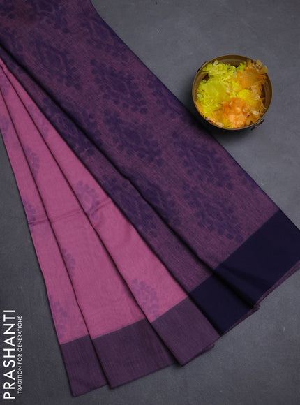 Bengal soft cotton saree pastel pink and navy blue with butta weaves and simple border